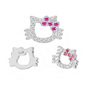 ASTM F136 Titanium CZ Hello Cat Filetage interne Top Helix Anneau d'oreille Anneaux de nez Labret Piercing Bijoux de corps - Product Image 4