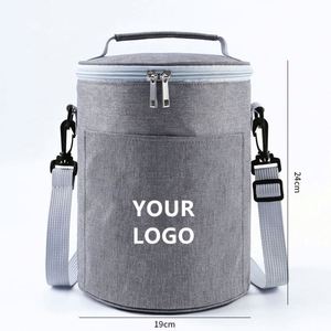 Round Large Capacity Insulated Waterproof Tote Lunch Bag Thickened Cylinder With Shoulder Strap for Travel Picnic Gift - Product Image 3