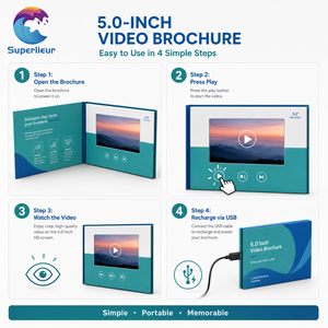 Brochure <span class=keywords><strong>Video</strong></span> Aziendale Personalizzata A5 con Copertina Rigida, LCD da 5 Pollici 800x480, Interruttore Magnetico, Riproduzione Automatica, Branding Aziendale, Arte Popolare - Product Image 3