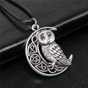 WYSIWYG 26x33mm Antique Silver Plated Viking <strong>Owl</strong> Pendant Black Leather Cord Rope Chain <strong>Necklace</strong> for Men N6-ABD-C13405 - Product Image 3