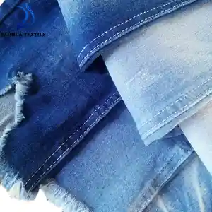 2783 Fresh color blue shiny satin cotton polyester rayon stretch denim fabric for lady pants garment