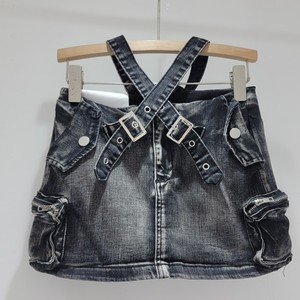Jupe mi-longue en jean pour femme, taille haute, sans taille, à découpes, tendance - Product Image 4