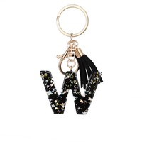 Aanpasbare DIY Epoxyhars sleutelhanger met gouden folie letter alfabet hanger, fruit rechthoek & kattenpatroon ketting, bulk verkrijgbaar