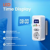 Adaptador de Enchufe Portátil con Reloj, Adaptador Multi-Enchufe con 3 Puertos USB-A y 2 Puertos Tipo-C, Regleta de Alimentación Multifuncional para Viajes
