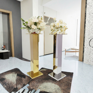 High Quality Gold & Silver Square <b>Mirror</b> Column Modern Stainless Steel <b>Table</b> Decorations Tall Wedding Centerpiece Flower Stand - Product Image 2