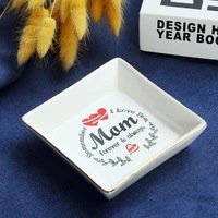 Plateau à bibelots lettre en céramique, plat à bijoux initiales monogramme (4x4 pouces) pour cadeau maman et épouse