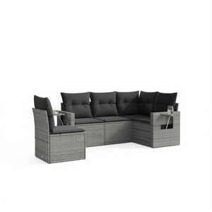 Grey PE Rattan Garden <b>Sofa</b> <b>Set</b> With Cushioned Seats Durable Outdoor Furniture Contemporary Design - Product Image 1