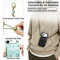 Portefeuille de téléphone compact à bandoulière, design couleur unie, en PU, porte-cartes, protection intégrale antichoc pour iPhone 17/16/15