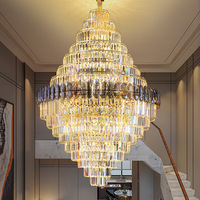 Moderne nordique personnalisé or métal rond hôtel grand lustre chambre salon suspension lumière LED K9 lustre en cristal de luxe