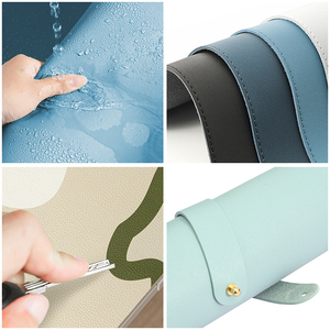 Tapis de <span class=keywords><strong>souris</strong></span> bleu grand format, design personnalisé, écologique, imperméable, en cuir PU, protection de bureau antidérapante, pour café et travail, tapis d'écriture de bureau - Product Image 3