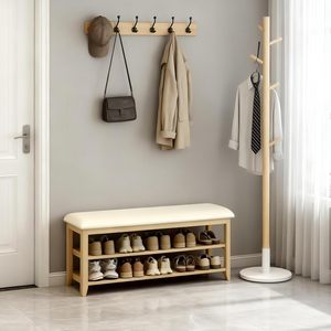 SENYU <b>Wood</b> <b>Shoe</b> <b>Rack</b> Bench with 2 Shelves Modern Entryway Storage Furniture for Home Scandinavian Design Space Saving - Product Image 1