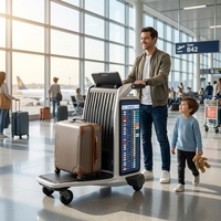 Chariot à bagages d'aéroport intelligent avec navigation IA, écran tactile LCD, publicité graphique animée en texte Android, utilisation en intérieur, OEM