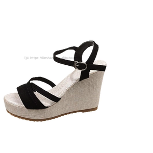 Sandales romaines compensées à plateforme en daim à lanières croisées pour femme, nouveau style d'été - Product Image 5