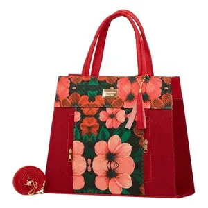 Borsa Tote Floreale Rossa da Donna Emiliana, Taglia Media, Chiusura con Cerniera, Manico Lungo, per Uso Quotidiano e Shopping - Product Image 3