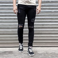 Desain Baru Grosir Celana Jeans Pria Ukuran Besar Kasual Model Lurus Pinggang Tinggi Rajutan Kancing Depan Ringan Bermotif Panjang Penuh Sobek