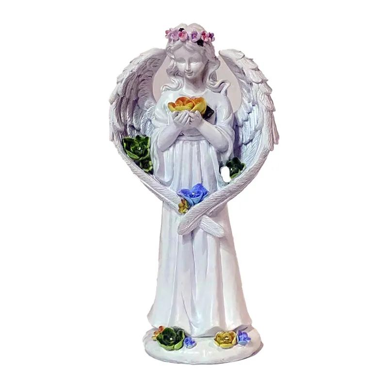 Angel Resin Statue Carried A Bouquet Beautiful Sculpture With A Headband Indoor Decoration