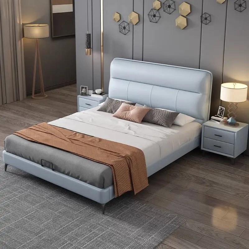 Set di lusso italiano camera da letto mobili king size moderno italiano ultimo letto matrimoniale set di mobili in pelle letto di lusso