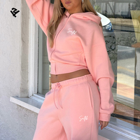 Survêtements pour femmes, streetwear, ensemble sweat-shirt à capuche court rose et pantalon de survêtement, ensemble de survêtement personnalisé pour femmes, ensembles 2 pièces