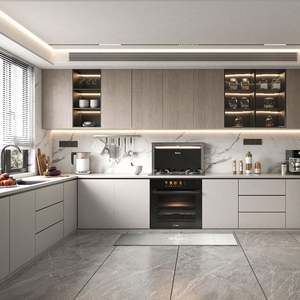 Modern U-Shaped Kitchen Cabinet Set | Custom Built-in Light Wood Cabinets with Soft-Close <b>Drawers</b> and Quartz Countertop Design - Product Image 5
