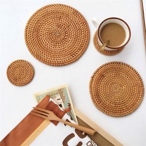 Sets de table tressés Hyancith, petits, ronds, en <span class=keywords><strong>jacinthe</strong></span> d'eau, 30 cm, <span class=keywords><strong>bleu</strong></span>, style bohème, en toile de jute tressée, pour la cuisine - Product Image 5