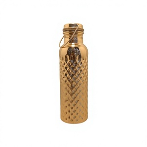 Premium Diamond Cut Pure <b>Copper</b> Water Bottle 1000ml Pineapple Grid Pattern Flask Gym Sports Carry <b>Handle</b> Metal Drinkware - Product Image 1