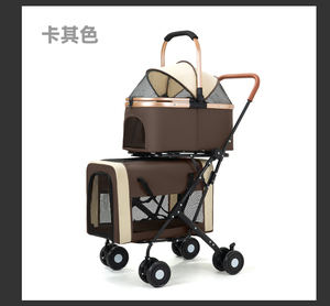 รถเข็นสัตว์เลี้ยงสีเขียวขี้ม้า 4 ล้อ ตาข่ายระบายอากาศ พับได้ สำหรับสุนัข ใช้ได้ทุกฤดู - Product Image 2
