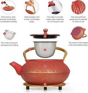 Service à théière en fonte Service à thé classique en or rouge pour femme adulte mère Fath - Product Image 2