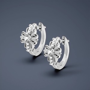Hoop Earrings Flower Shape 925 Sterling Silver Iris Cross Design Claw Setting Everyday Wear - Product Image 1