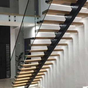 Solución Integral de <span class=keywords><strong>Escalera</strong></span> Recta de Alta Gama con <span class=keywords><strong>Madera</strong></span> de Roble Maciza, <span class=keywords><strong>Barandilla</strong></span> de Vidrio Elegante <span class=keywords><strong>y</strong></span> Detalles en Acero <span class=keywords><strong>y</strong></span> <span class=keywords><strong>Madera</strong></span> Modernos - Product Image 1