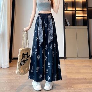 <span class=keywords><strong>Pantalones</strong></span> de <span class=keywords><strong>Verano</strong></span> para <span class=keywords><strong>Mujer</strong></span>, Finos, Holgados, de Cintura Alta, con Estampado Floral, con Cordones, <span class=keywords><strong>Pantalones</strong></span> Anchos Casuales para Dama - Product Image 2