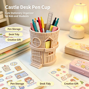 Support de tasse en forme de château imprimé en 3D, mignon, double usage (porte-gobelet à thé au lait et porte-stylo de bureau), ornement de table créatif, vente en gros - Product Image 3