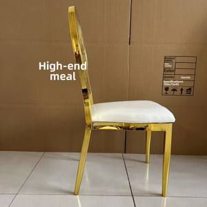 Vente en gros de chaises de soirée en acier inoxydable, cuir blanc, extérieur, pour banquet de mariage, chaises à dossier doré, chaises de luxe pour réception d'événements - Product Image 2