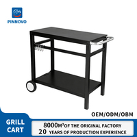 Table de barbecue à charbon double étagère en acier inoxydable Pinnovo, chariot de barbecue mobile, table de préparation alimentaire extérieure, support de four à pizza