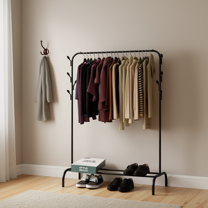 Porte-vêtements sur pied Myrva Leaf Rack, 1 tube, à un seul niveau, design minimaliste, rangement de placard en métal - Product Image 2