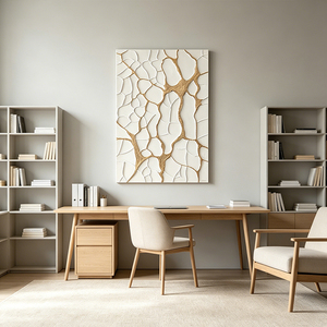 Art mural abstrait blanc et or Wabi-Sabi, impression sur toile texturée 3D pour salon, <span class=keywords><strong>peinture</strong></span> décorative moderne de luxe - Product Image 3