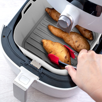 Accessoires pour friteuse à air : Panier en silicone réutilisable de qualité alimentaire, carré, antiadhésif, pour friteuse à air et four, idéal pour la cuisson.