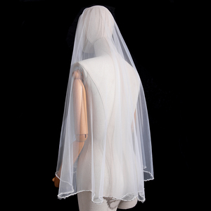 कस्टमाइज्ड हैंडमेड एज बीड्स नरम टुल उंगलियों की टिप ब्राइडल वील्स एक परत महिला शादी के वील - Product Image 5