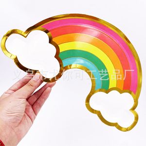 Assiettes en papier en forme d'arc-en-ciel, découpées, décorations de table pour fête d'anniversaire, design 6 couleurs - Product Image 1