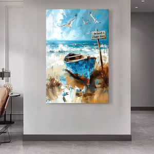 1 pieza de pintura de naturaleza muerta impresa barco enmarcado y gaviotas en <span class=keywords><strong>la</strong></span> playa para <span class=keywords><strong>la</strong></span> decoración del hogar o <span class=keywords><strong>la</strong></span> tienda - Product Image 3