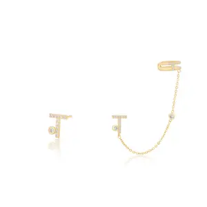 YMearring-1076 xuping jewelry 18k gold-plated earrings with exquisite personalized design letter T style earrings