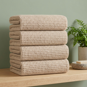 Ensemble de serviettes de bain en coton gaufré à séchage rapide, lot de 4, couleur unie, rectangulaires, douces pour la peau, pour usage domestique, adultes - Product Image 1
