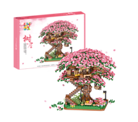 Cadeau : 2008 pièces de blocs de construction Mini Maison dans l'Arbre Sakura, modèle DIY de plante à fleurs de cerisier et de paysage urbain, jouet décoratif