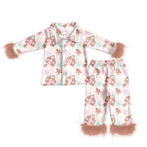 Précommande Bébé Filles Noël Vacances Vaches Bonbons Manches Longues À Volants Top Pantalon Fourrure Pyjamas Boutique Filles Lounge Wear Vêtements - Product Image 6