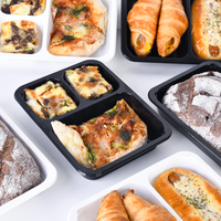 Barquette alimentaire personnalisée blanche et noire en CPET de qualité alimentaire, 2 compartiments, compatible micro-ondes et four, barquettes de cuisson en CPET