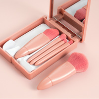 5 pièces voyage haute qualité portable mini blush mignon rose doux pinceaux cosmétiques pinceau de maquillage ensemble avec miroir 5 pièces kit