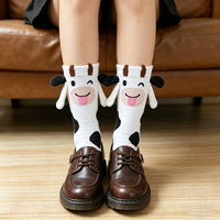 Nouvelles chaussettes d'automne respirantes en coton peigné doux, à motif de vache amusante, avec fermeture magnétique, mi-mollet, pour couple