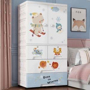 Armoire de rangement portable Haogle à 3 niveaux et double porte, motif petit tigre, pour vêtements d'enfants et autres articles de puériculture - Product Image 3