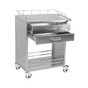 Hospital Stainless Steel With 2 Drawer Medical Instrument Trolley Nursing Stainless Steel Trolley