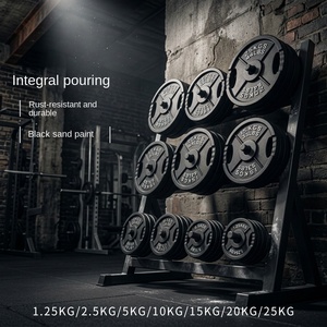 Discos de Pesas Olímpicos de Hierro Fundido Esmaltado de 5 kg <span class=keywords><strong>con</strong></span> Agarre, 4 Nervaduras y 3 Orificios para Entrenamiento de Fuerza en Casa - Product Image 4