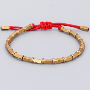 Bracelet porte-bonheur tressé à la main avec perles en cuivre pur et perles en laiton véritable, noué à la main - Product Image 6